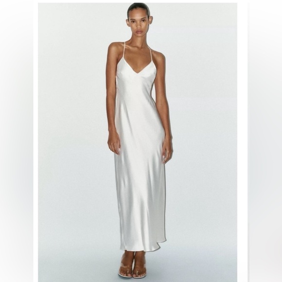 Zara Dresses & Skirts - NWOT!! Zara White Satin Slip Dress with Black Label Detail